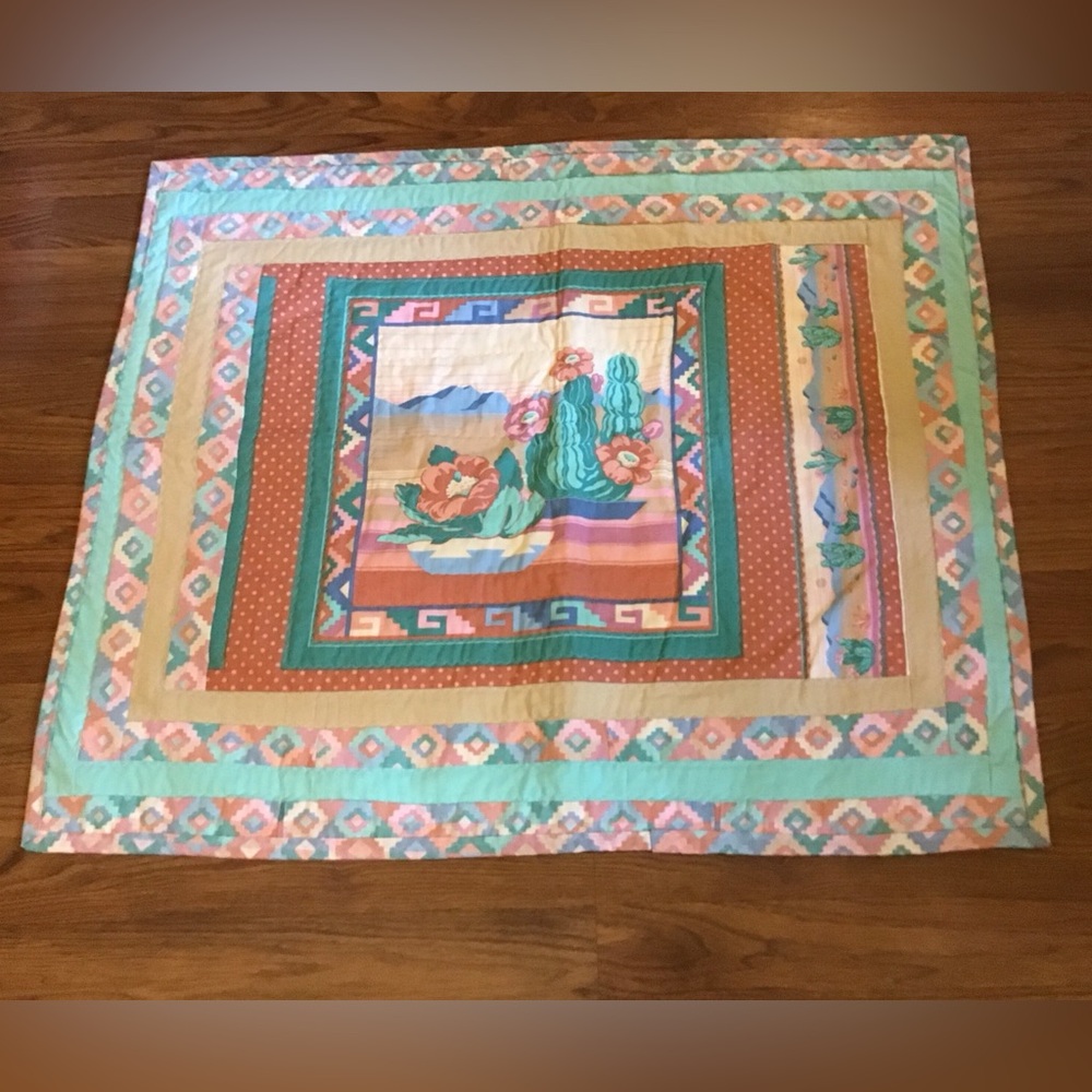 Cranston Pottery Fabric Handmade Southwest Baby Quilt or Wall Hanging